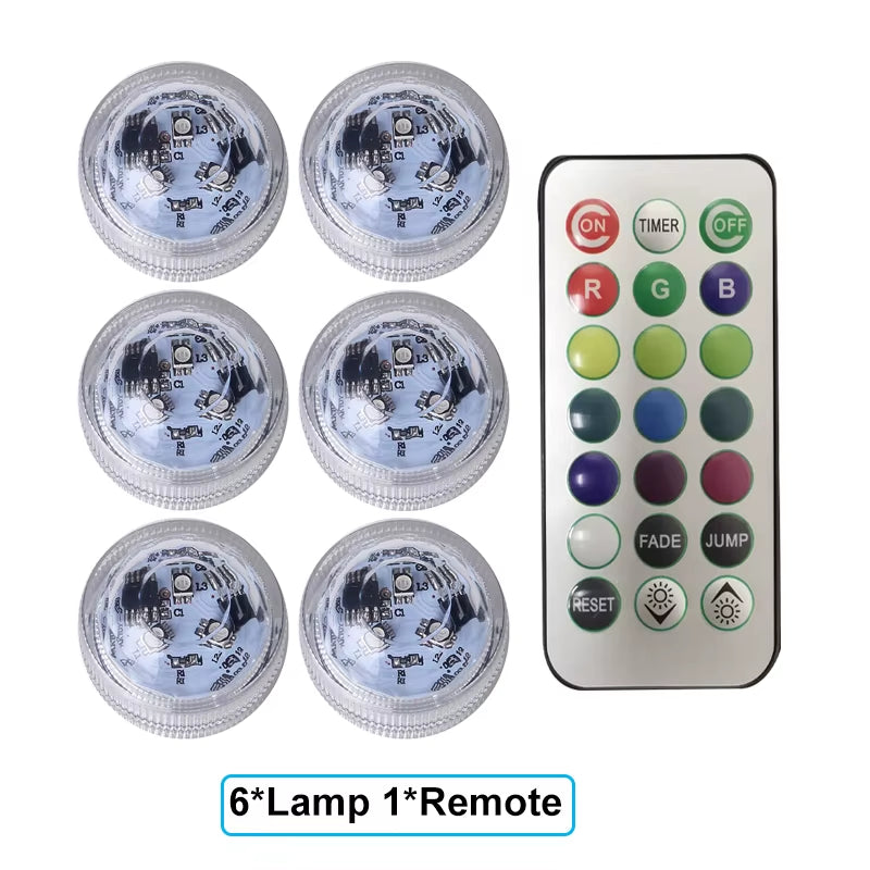 Battery Powered RGB Submersible LED Light IP68 Waterproof Underwater Led Light Night Lamp for Fish Tank Pond Wedding Party Light