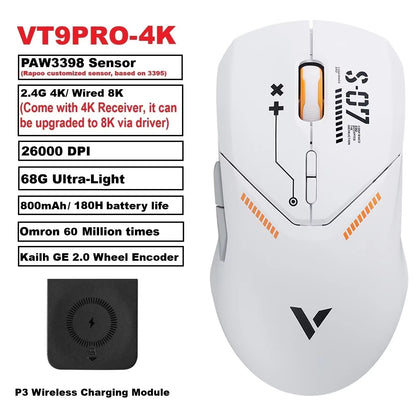VT9PRO Wireless Gaming Mouse Esports Grade 68G Ultra-Light 26000DPI 8 Buttons Optical PAW3398 Computer Mouse for Laptop PC