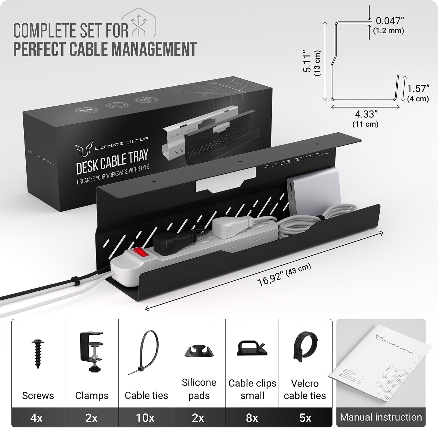 Under Desk Cable Management Tray No Drill – Desk Wire Management - Cord Organize