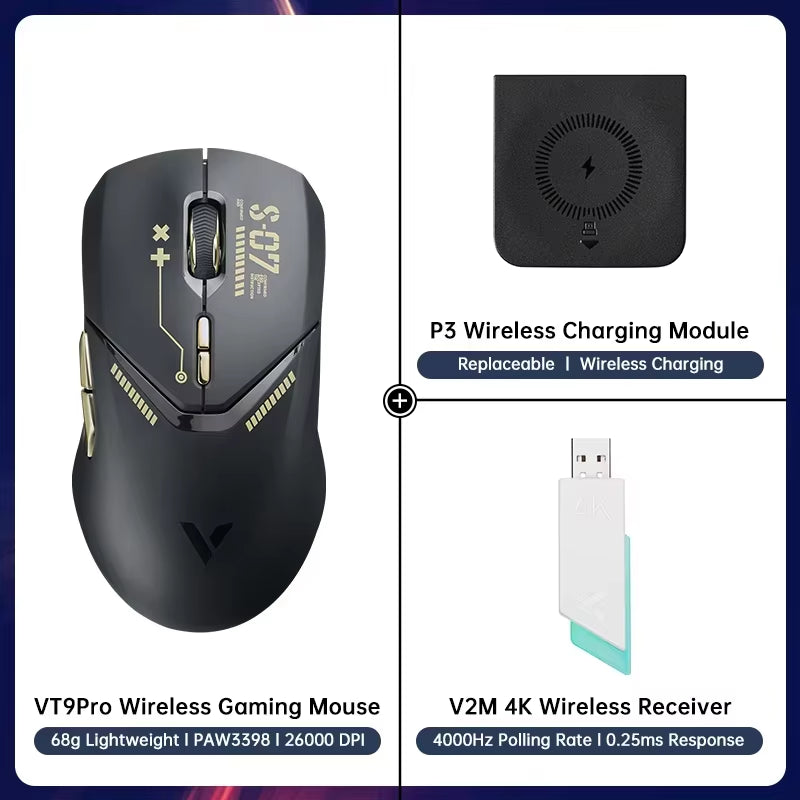 VT9PRO Wireless Gaming Mouse Esports Grade 68G Ultra-Light 26000DPI 8 Buttons Optical PAW3398 Computer Mouse for Laptop PC