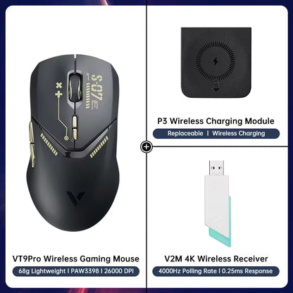 VT9PRO Wireless Gaming Mouse Esports Grade 68G Ultra-Light 26000DPI 8 Buttons Optical PAW3398 Computer Mouse for Laptop PC