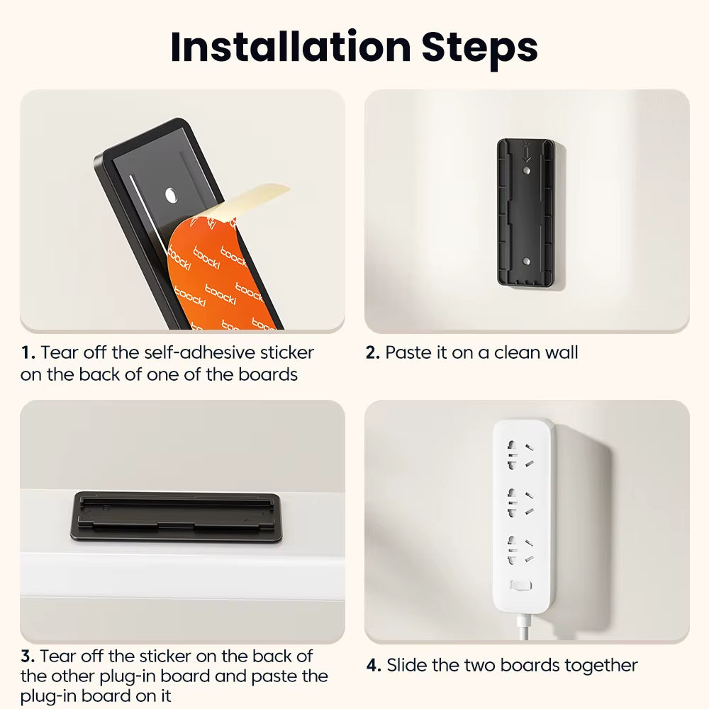 Self-Adhesive Power Socket Strip Fixator Wall Mounted Self Adhesive Punch Free Row Plug Holder for Kitchen Home Office