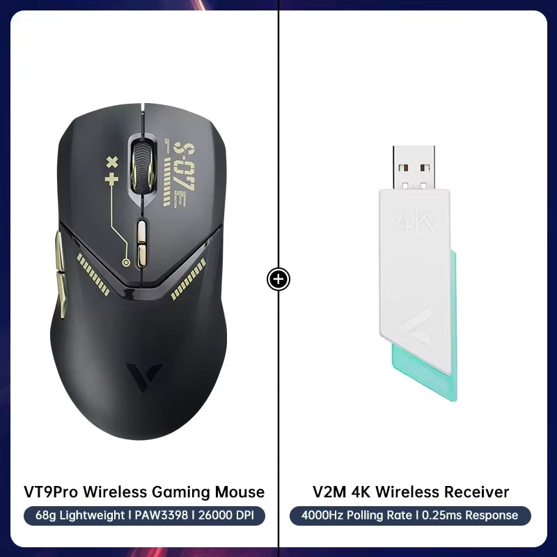 VT9PRO Wireless Gaming Mouse Esports Grade 68G Ultra-Light 26000DPI 8 Buttons Optical PAW3398 Computer Mouse for Laptop PC