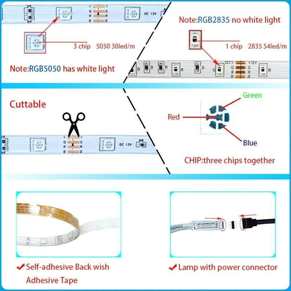 Led Light Strip RGB Smd 2835 Flexible Ribbon Tape Led Light Strip RGB 5M Tapes