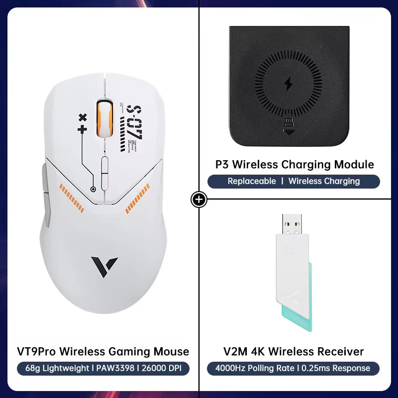 VT9PRO Wireless Gaming Mouse Esports Grade 68G Ultra-Light 26000DPI 8 Buttons Optical PAW3398 Computer Mouse for Laptop PC