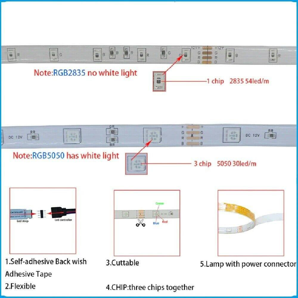 Led Light Strip RGB Smd 2835 Flexible Ribbon Tape Led Light Strip RGB 5M Tapes