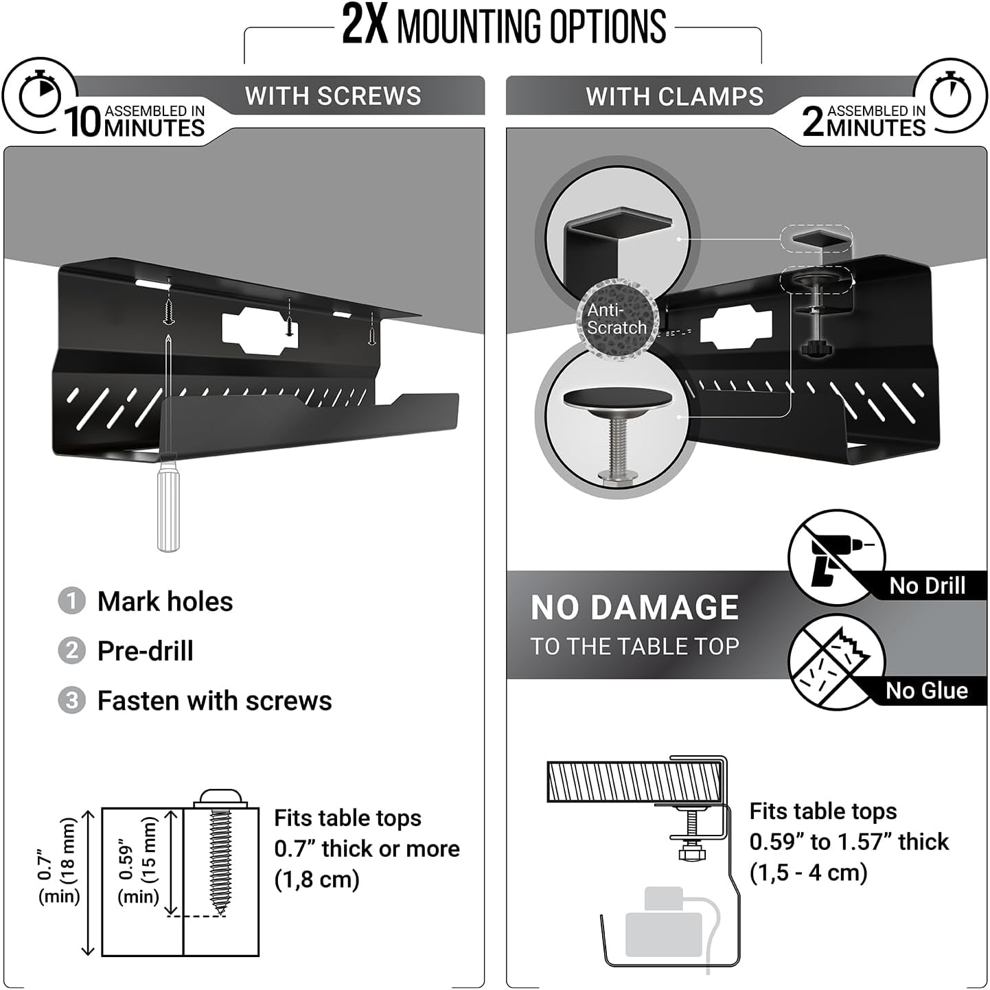 Under Desk Cable Management Tray No Drill – Desk Wire Management - Cord Organize