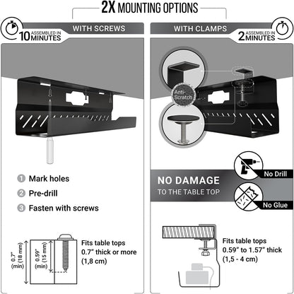 Under Desk Cable Management Tray No Drill – Desk Wire Management - Cord Organize