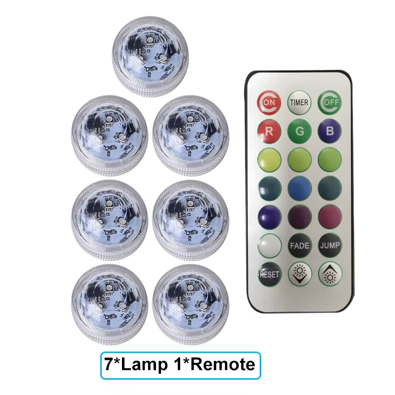 Battery Powered RGB Submersible LED Light IP68 Waterproof Underwater Led Light Night Lamp for Fish Tank Pond Wedding Party Light