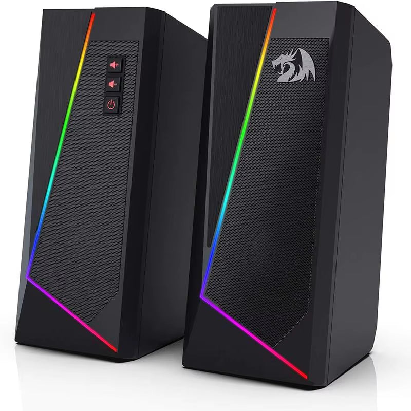 GS520 RGB Desktop Speakers, 2.0 Channel PC Stereo Speaker with 6 Colorful LED Modes, Enhanced Sound, White/Pink