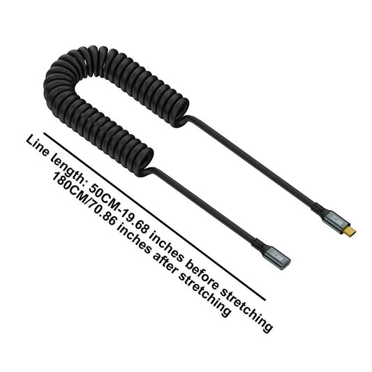 Type-C to C Spring Coiled Cable Support 20Gbps Data Transfer 8K@60Hz Display USB C 100W Fast Charging Cord for Car Mobile Phone