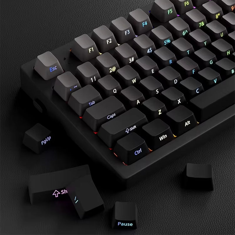 OEM Profile Gradient Side Printed Shine through Keycaps PBT Double Shot Keycap for Mechanical Gamer Keyboard Black Gray Key Caps