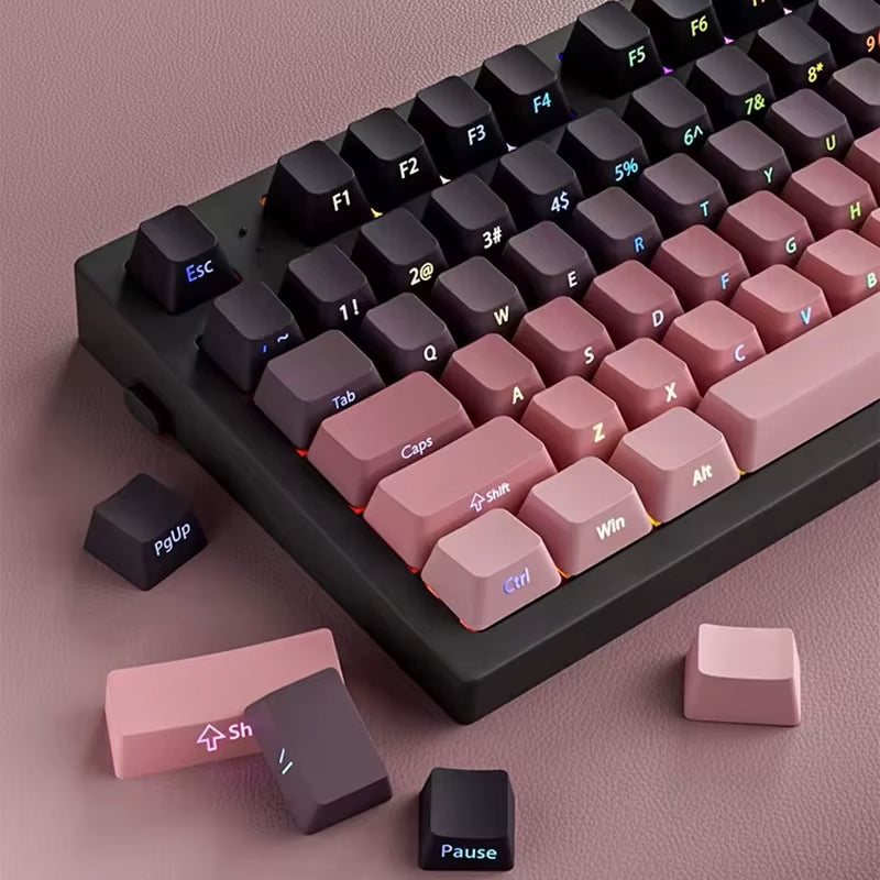 Gradient Keycaps Side Printed Shine through PBT Double Shot OEM Profile for MX Switches Gaming Keyboard 130+Key Caps