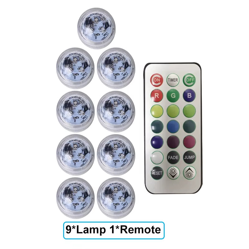 Battery Powered RGB Submersible LED Light IP68 Waterproof Underwater Led Light Night Lamp for Fish Tank Pond Wedding Party Light