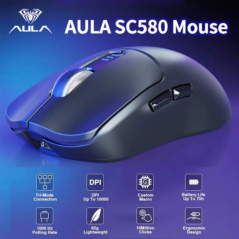 SC580 Wireless Gaming Mouse BT 5.0/2.4G/Wired 3 Mode W/ 10000 DPI PAW3325 Sensor 500Mah Battery Lightweight E-Sports Mouse