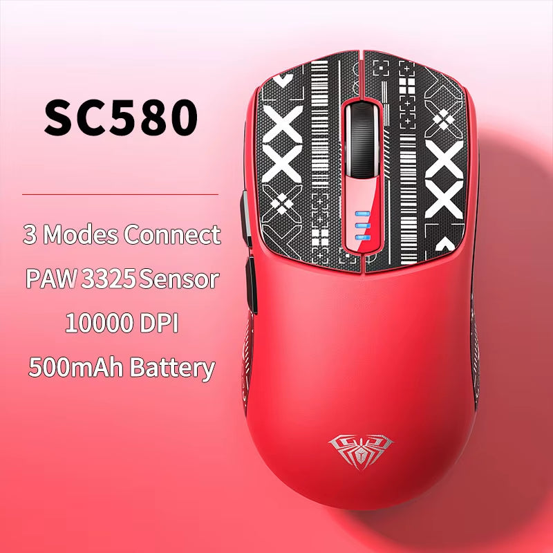 SC580 Wireless Gaming Mouse BT 5.0/2.4G/Wired 3 Mode W/ 10000 DPI PAW3325 Sensor 500Mah Battery Lightweight E-Sports Mouse