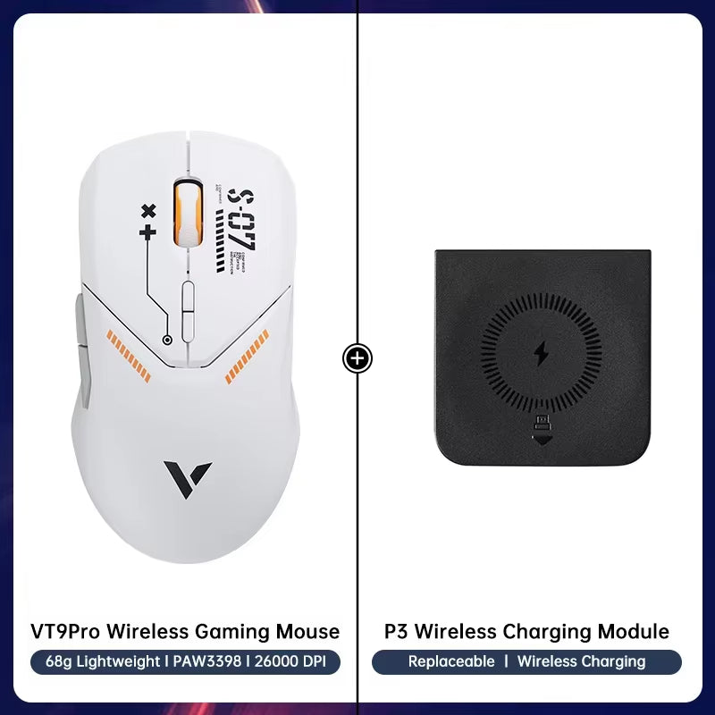 VT9PRO Wireless Gaming Mouse Esports Grade 68G Ultra-Light 26000DPI 8 Buttons Optical PAW3398 Computer Mouse for Laptop PC