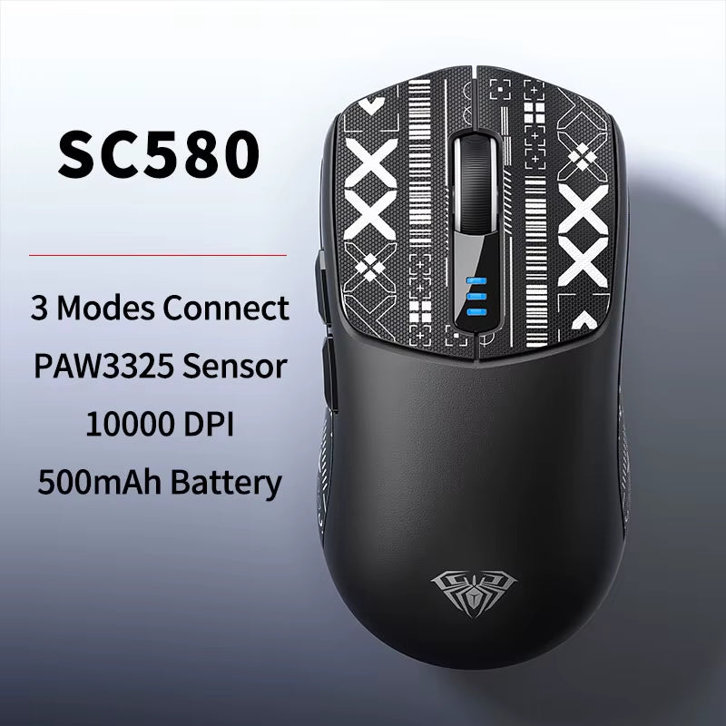 SC580 Wireless Gaming Mouse BT 5.0/2.4G/Wired 3 Mode W/ 10000 DPI PAW3325 Sensor 500Mah Battery Lightweight E-Sports Mouse