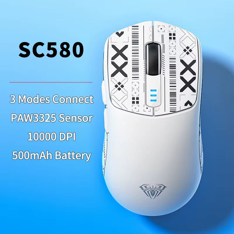 SC580 Wireless Gaming Mouse BT 5.0/2.4G/Wired 3 Mode W/ 10000 DPI PAW3325 Sensor 500Mah Battery Lightweight E-Sports Mouse