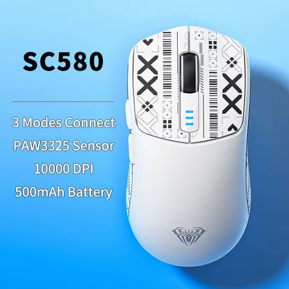 SC580 Wireless Gaming Mouse BT 5.0/2.4G/Wired 3 Mode W/ 10000 DPI PAW3325 Sensor 500Mah Battery Lightweight E-Sports Mouse