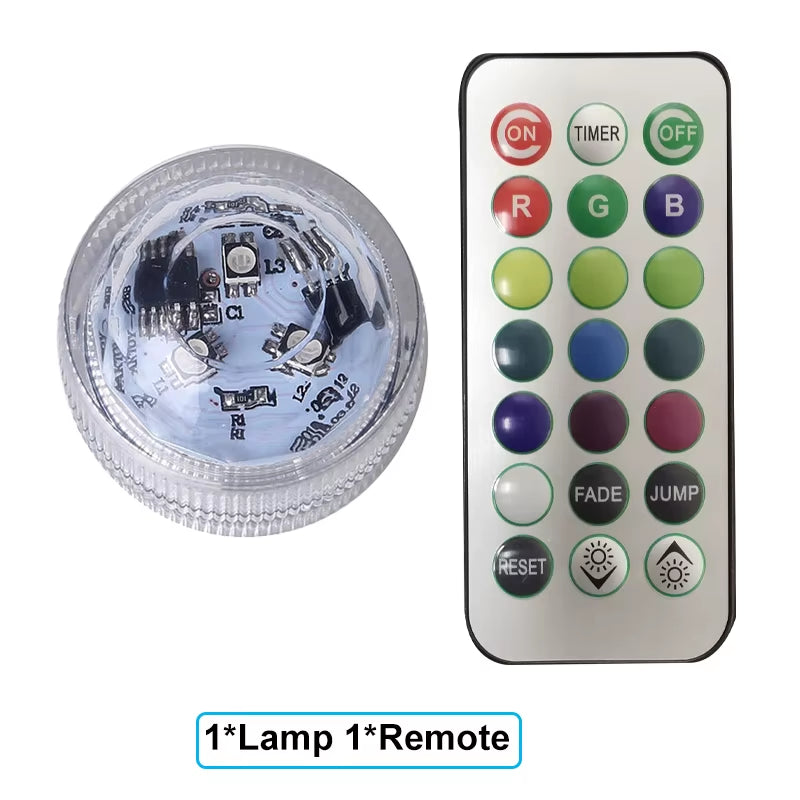 Battery Powered RGB Submersible LED Light IP68 Waterproof Underwater Led Light Night Lamp for Fish Tank Pond Wedding Party Light
