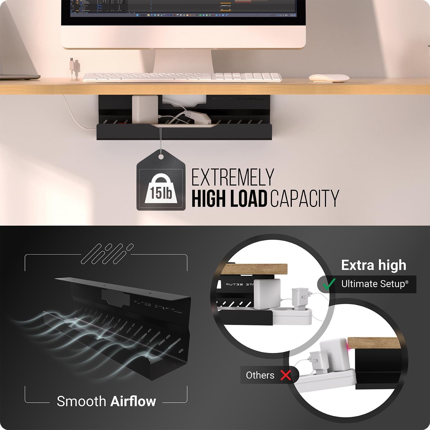 Under Desk Cable Management Tray No Drill – Desk Wire Management - Cord Organize