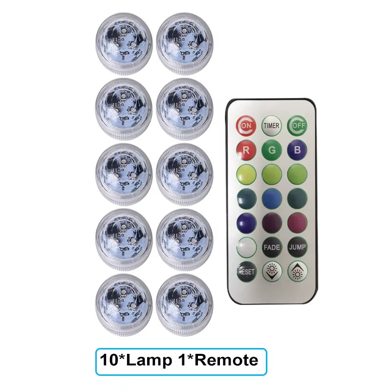 Battery Powered RGB Submersible LED Light IP68 Waterproof Underwater Led Light Night Lamp for Fish Tank Pond Wedding Party Light