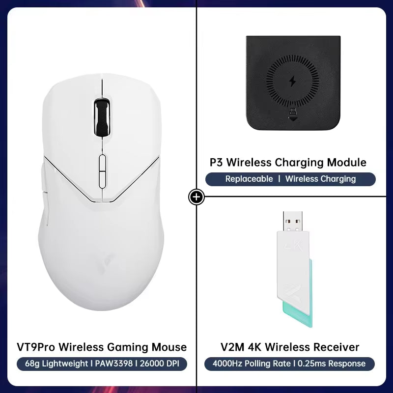 VT9PRO Wireless Gaming Mouse Esports Grade 68G Ultra-Light 26000DPI 8 Buttons Optical PAW3398 Computer Mouse for Laptop PC