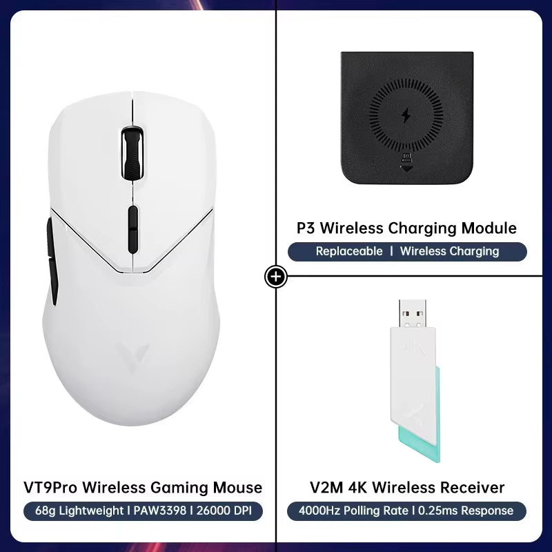 VT9PRO Wireless Gaming Mouse Esports Grade 68G Ultra-Light 26000DPI 8 Buttons Optical PAW3398 Computer Mouse for Laptop PC