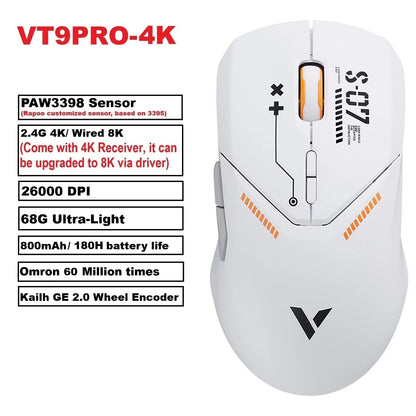 VT9PRO Wireless Gaming Mouse Esports Grade 68G Ultra-Light 26000DPI 8 Buttons Optical PAW3398 Computer Mouse for Laptop PC